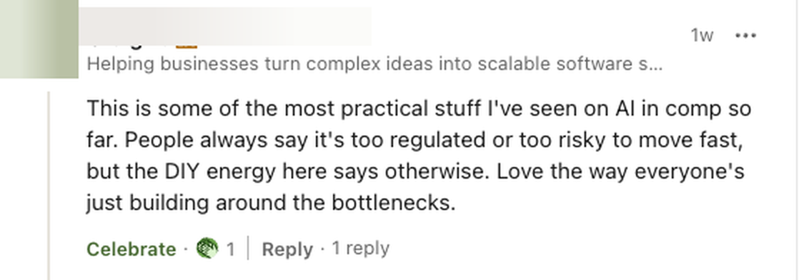 LinkedIn comment about practical AI in compensation