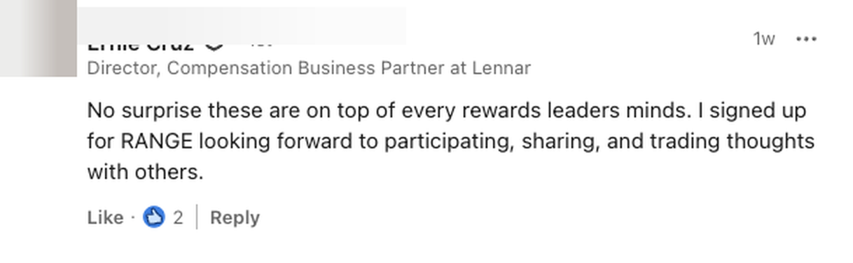 LinkedIn comment from a Director of Compensation signing up for Range