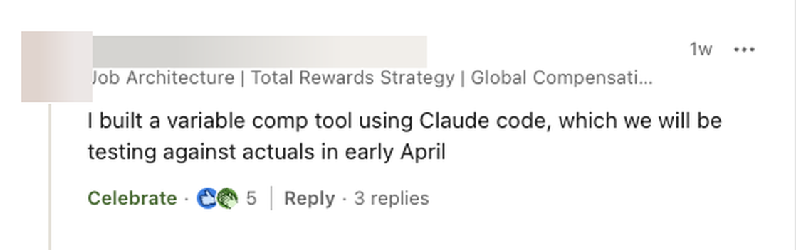LinkedIn comment about building a variable comp tool with Claude Code